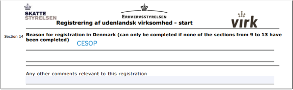 Registration of on non-Danish business